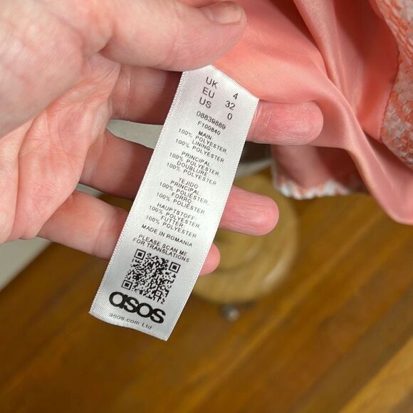 ASOS DESIGN Pink Dogstooth Suit Blazer Size 0 - Picture 4 of 6